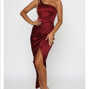 Satin one shoulder midi dress • wine • SIZE XS